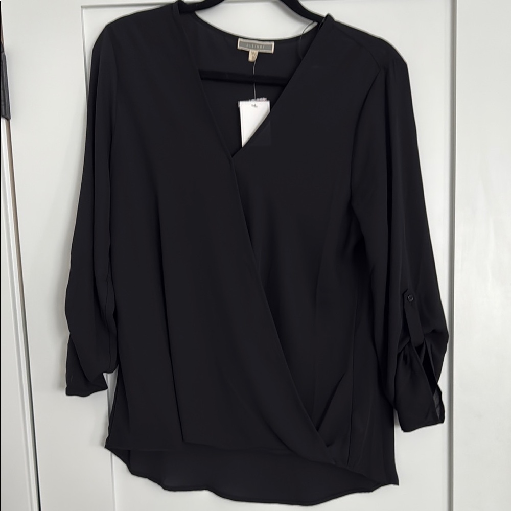 NWT Pleione Black Wrap Blouse with 3/4 Sleeves